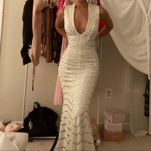 White Jovani Gem Gown